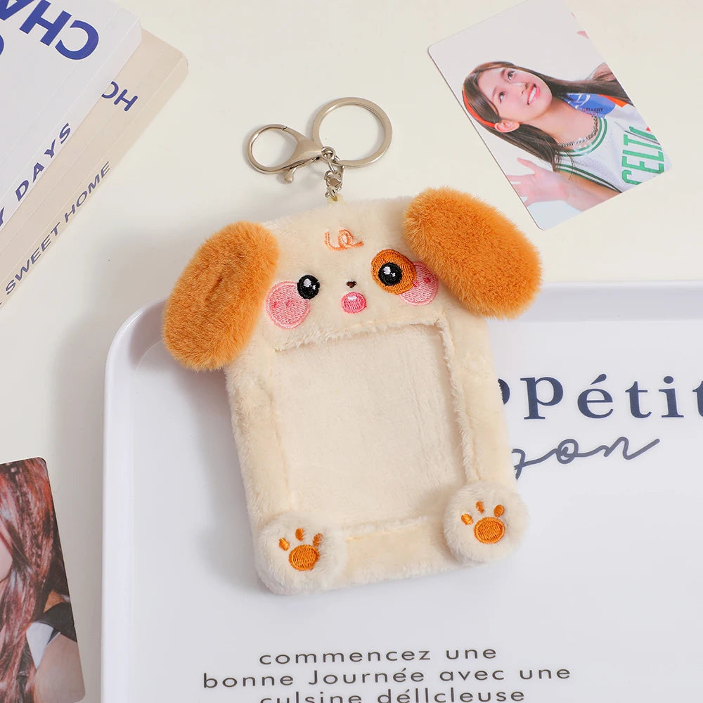 2023 Kawaii Cartoon Photocard Holder Animal Series Soft Plush 3 Inch Kpop Photo Card Holder Bag Pendant School Stationery