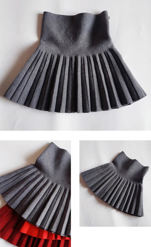 Children's Skirts Autumn/Winter Girls' Skirts Children's Knitted Pleated Short Skirts High Waist Pleated Skirts Solid Color