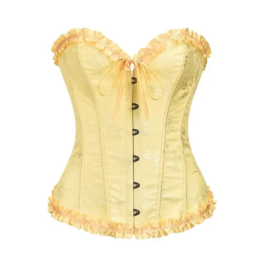 Yellow Corsets and Bustiers for Women Top Sexy Corselet Overbust Brocade Vintage Renaissance Bodice Plus Size Green White