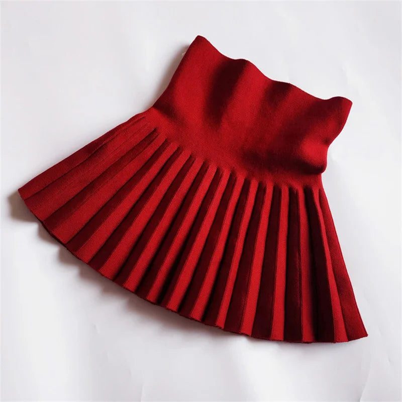 Children's Skirts Autumn/Winter Girls' Skirts Children's Knitted Pleated Short Skirts High Waist Pleated Skirts Solid Color