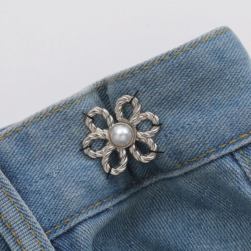 2pairs Waist Metal Flower Adjustable Tighten Invisibility Decoration Couple Buckles Pants Skirts Size Change From Large To Small