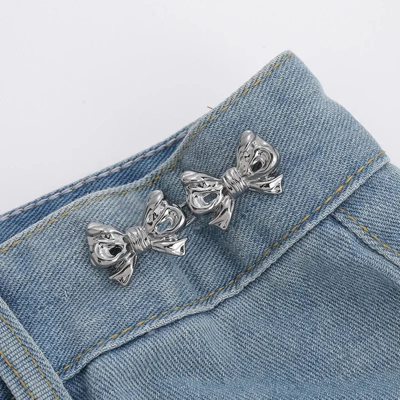 2Pcs Bowknot Button Adjuster for Pants and Skirts Waist Tightener Adjustable Waist Buckle for Jeans No Sewing Required