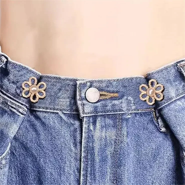 2pairs Waist Metal Flower Adjustable Tighten Invisibility Decoration Couple Buckles Pants Skirts Size Change From Large To Small