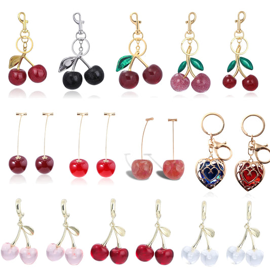 Red Cherry Bag Charm Keychain Exquisite Elegant Small Fresh Cherry Y2K Keyring for Women Backpack Purse Pendant Accessories Gift