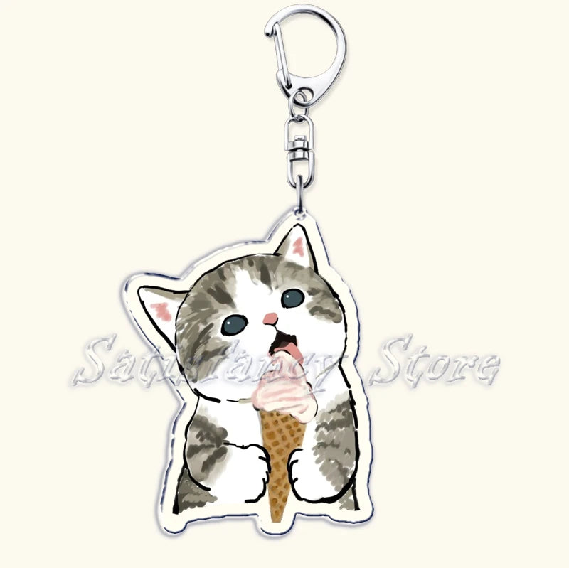 Cute Super Cute Kitten Cartoon Cat Acrylic Keychains Ring Shark for Accessories Bag Pendant Key Chain Jewelry Fans Lovers Gifts