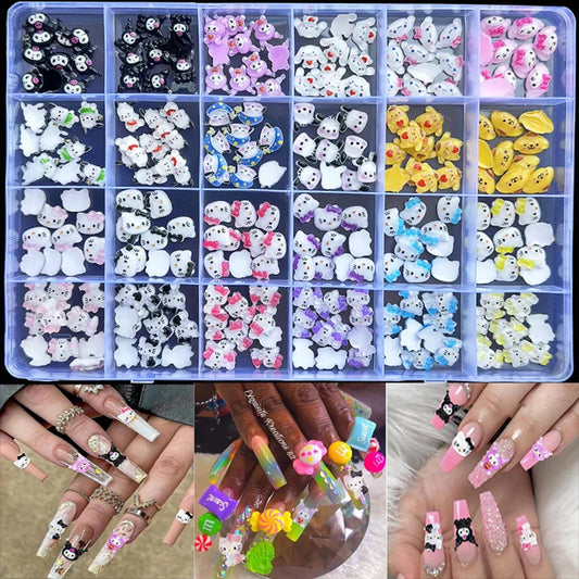 Sanrioed Hello Kitty DIY Nail Art Jewelry Decor Kawaii Kuromi Charms For Manicure DIY Nail Parts Rhinestone Toy Gift for Girls