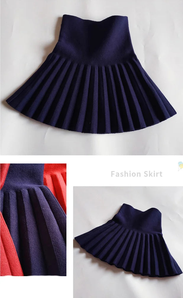 Children's Skirts Autumn/Winter Girls' Skirts Children's Knitted Pleated Short Skirts High Waist Pleated Skirts Solid Color