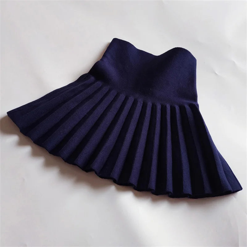 Children's Skirts Autumn/Winter Girls' Skirts Children's Knitted Pleated Short Skirts High Waist Pleated Skirts Solid Color