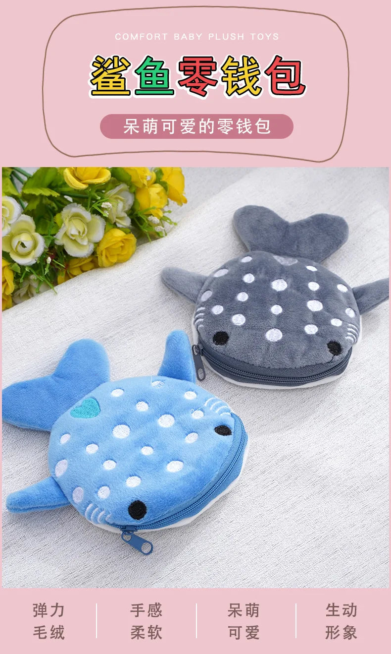 13x12cm Cute Whale Shark Coin Purse Kawaii Wallet Portable Plush Coin Bag Key Earphone Coin Organizer Pouch Zipper Bag kids Gift