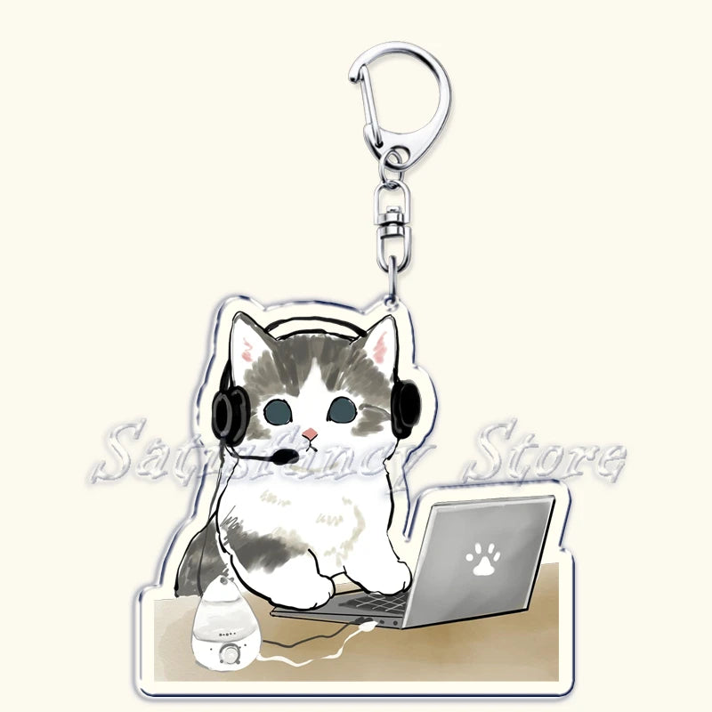 Cute Super Cute Kitten Cartoon Cat Acrylic Keychains Ring Shark for Accessories Bag Pendant Key Chain Jewelry Fans Lovers Gifts