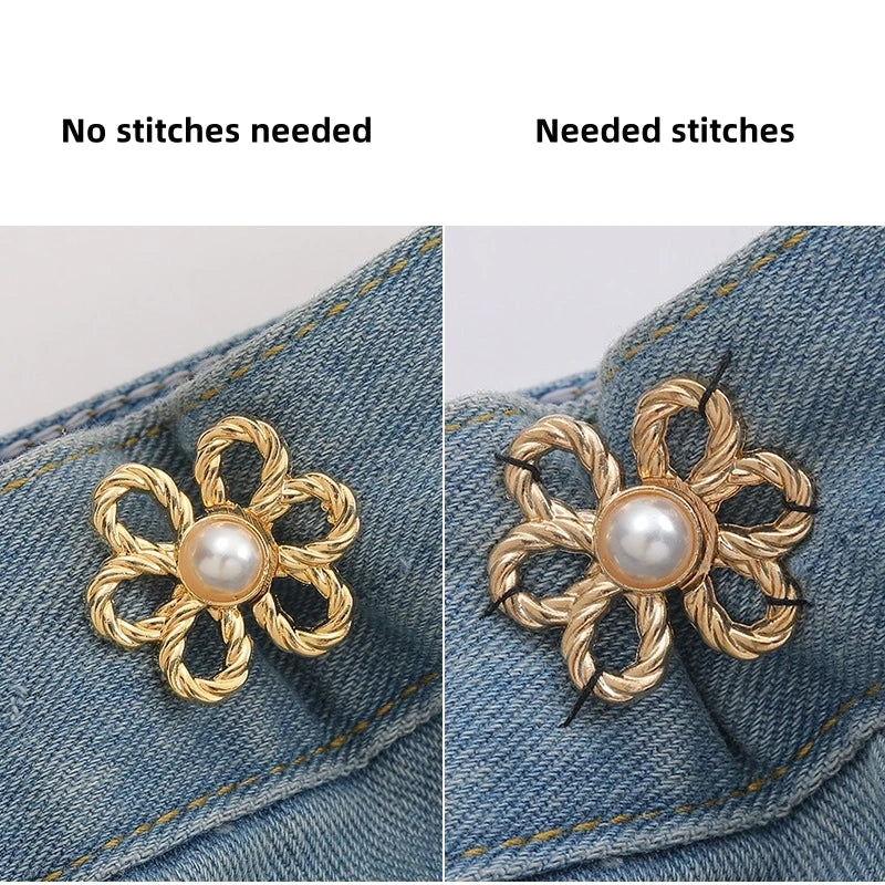 2pairs Waist Metal Flower Adjustable Tighten Invisibility Decoration Couple Buckles Pants Skirts Size Change From Large To Small