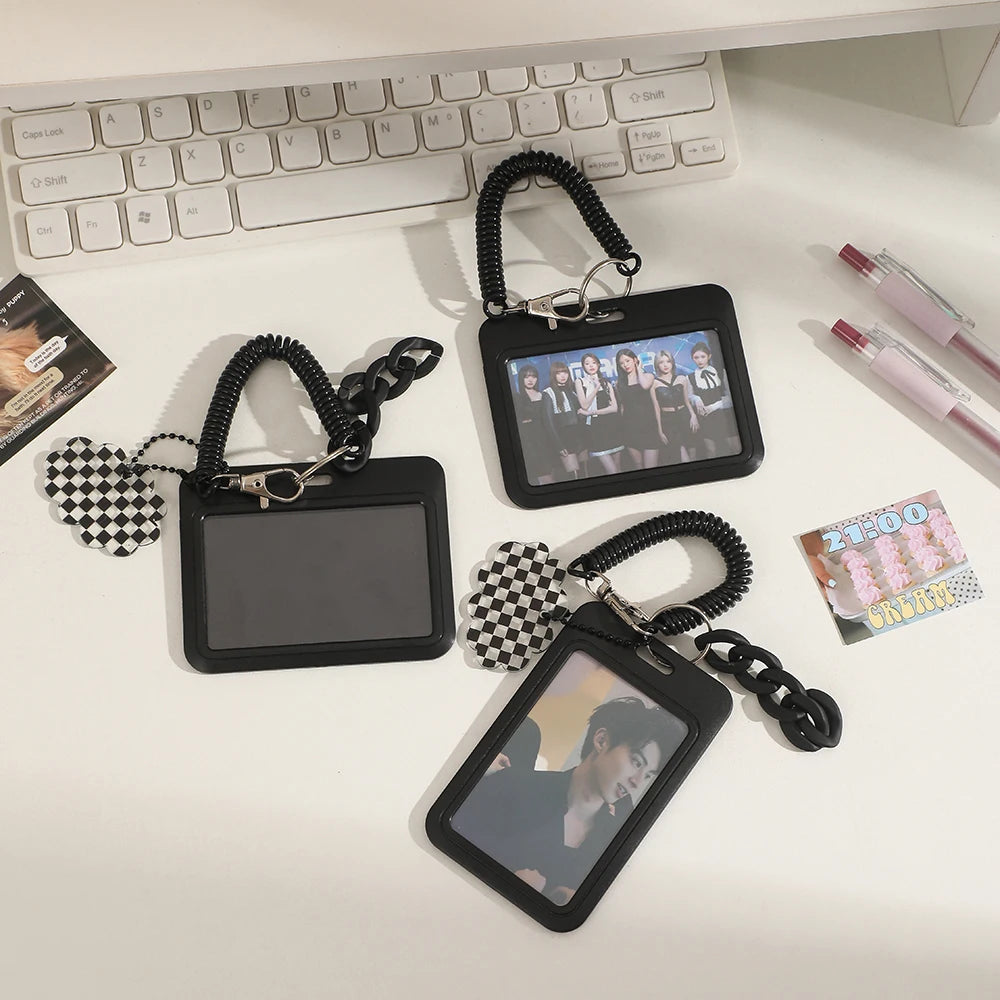 Black Style 3 inch Card Holder Kpop Photocard Holder Photo Card Holder Bag Pendant School Stationery