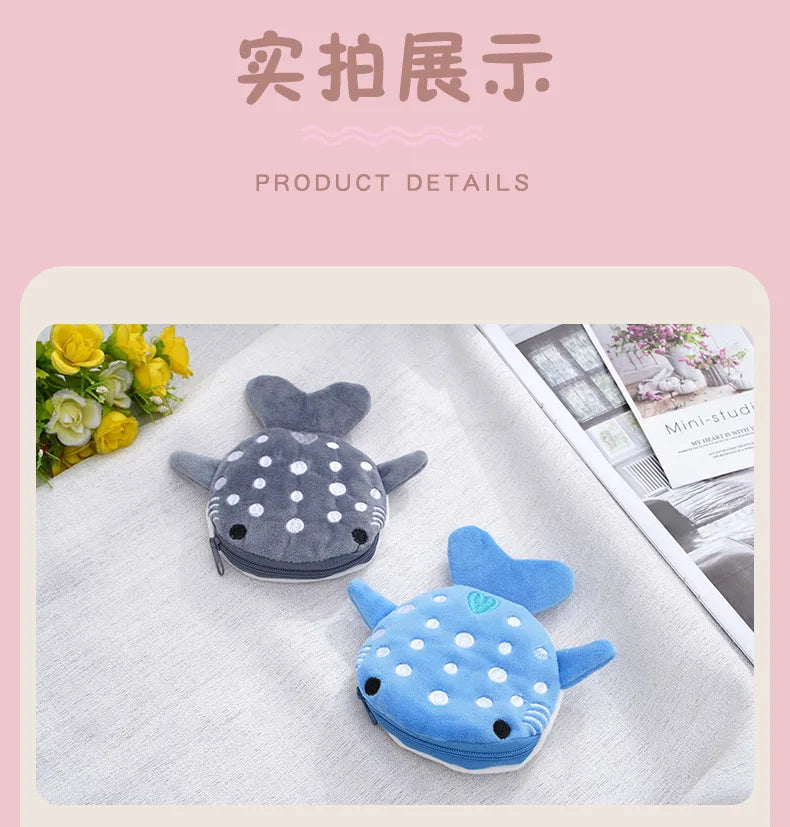 13x12cm Cute Whale Shark Coin Purse Kawaii Wallet Portable Plush Coin Bag Key Earphone Coin Organizer Pouch Zipper Bag kids Gift