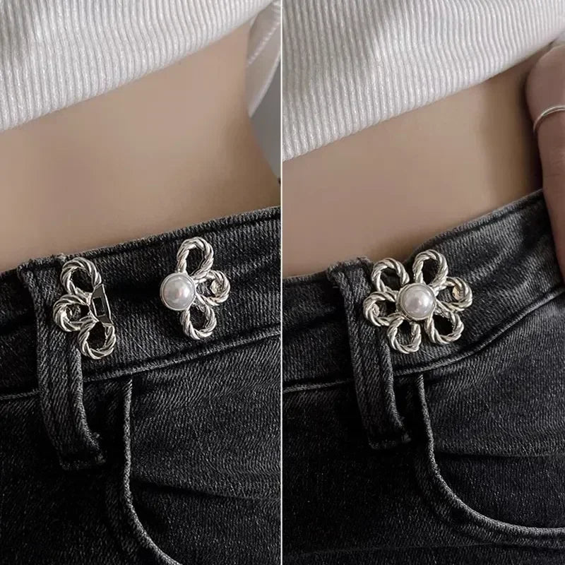 2pairs Waist Metal Flower Adjustable Tighten Invisibility Decoration Couple Buckles Pants Skirts Size Change From Large To Small