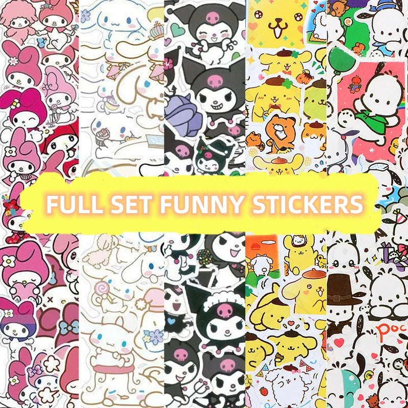 50PCS Funny Cinnamoroll Kuromi Sanrio Stickers Cartoon Cute Kids Toy PVC DIY Luggage Stationary Wall Car Travel Sticker Game