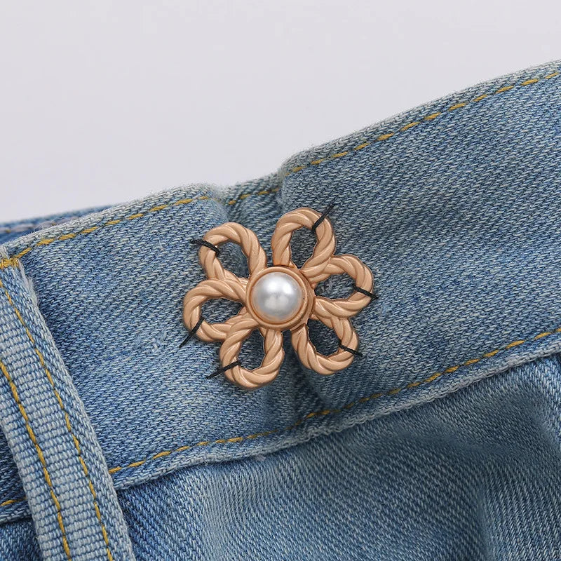 2pairs Waist Metal Flower Adjustable Tighten Invisibility Decoration Couple Buckles Pants Skirts Size Change From Large To Small