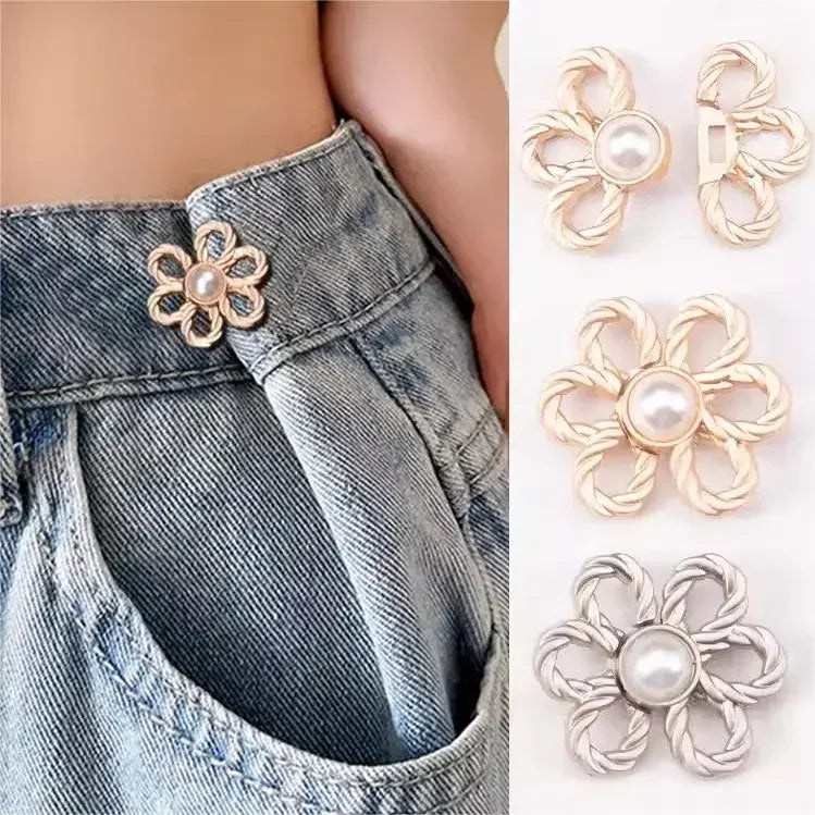 2pairs Waist Metal Flower Adjustable Tighten Invisibility Decoration Couple Buckles Pants Skirts Size Change From Large To Small