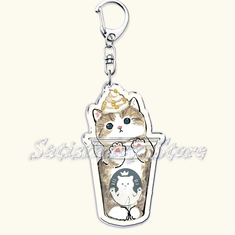 Cute Super Cute Kitten Cartoon Cat Acrylic Keychains Ring Shark for Accessories Bag Pendant Key Chain Jewelry Fans Lovers Gifts