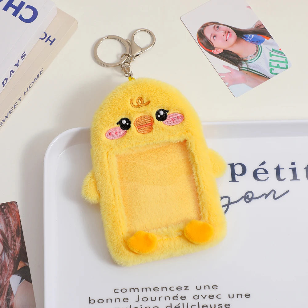 2023 Kawaii Cartoon Photocard Holder Animal Series Soft Plush 3 Inch Kpop Photo Card Holder Bag Pendant School Stationery