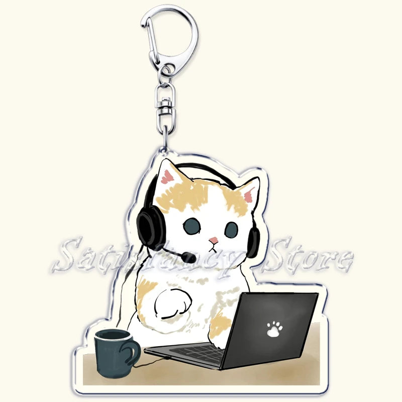 Cute Super Cute Kitten Cartoon Cat Acrylic Keychains Ring Shark for Accessories Bag Pendant Key Chain Jewelry Fans Lovers Gifts