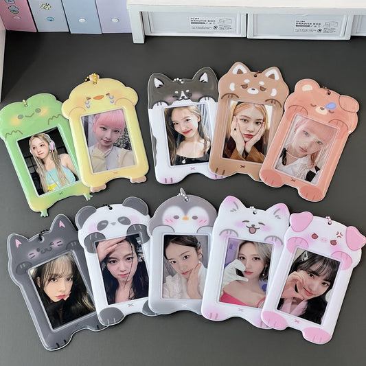 MINKYS Kawaii Animal 3 inch Kpop Photocard Holder Photo Card Holder Bag Pendant School Stationery