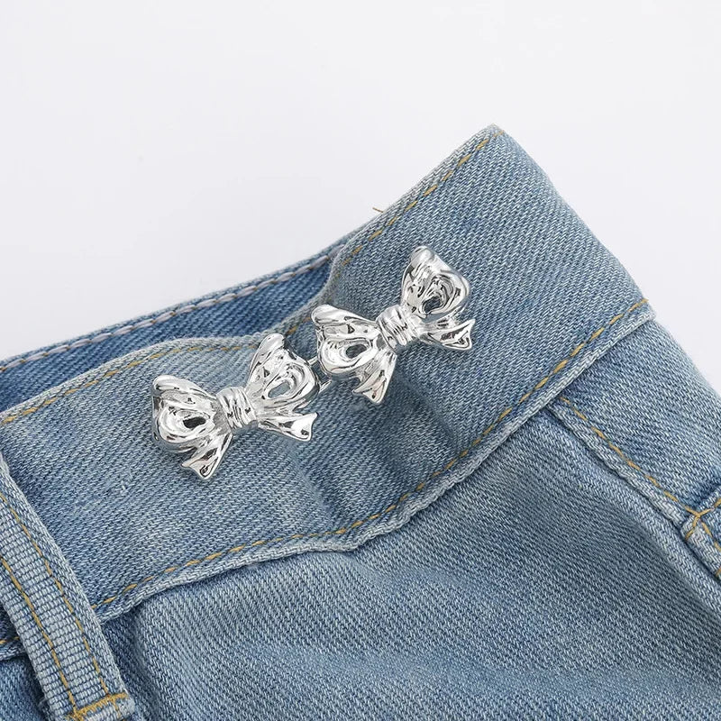 2Pcs Bowknot Button Adjuster for Pants and Skirts Waist Tightener Adjustable Waist Buckle for Jeans No Sewing Required