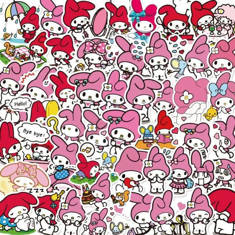 50PCS Funny Cinnamoroll Kuromi Sanrio Stickers Cartoon Cute Kids Toy PVC DIY Luggage Stationary Wall Car Travel Sticker Game