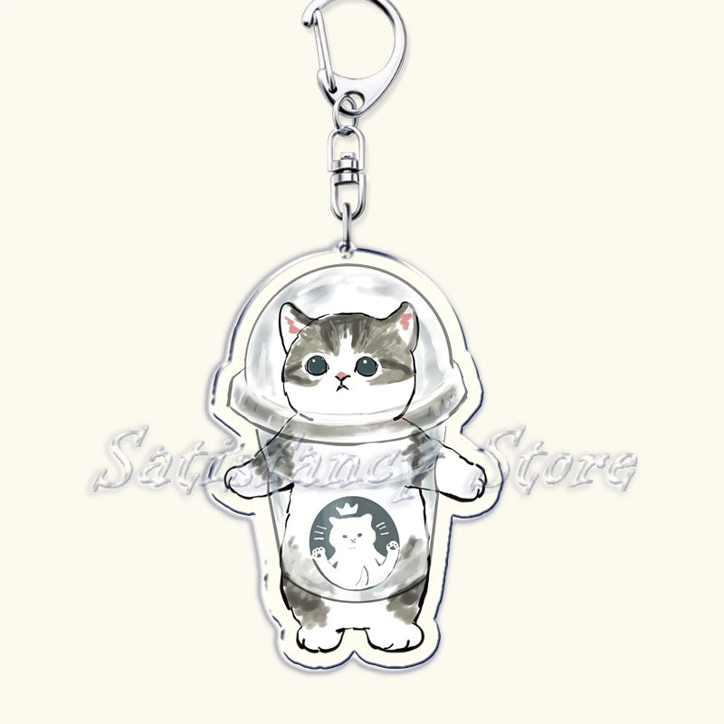 Cute Super Cute Kitten Cartoon Cat Acrylic Keychains Ring Shark for Accessories Bag Pendant Key Chain Jewelry Fans Lovers Gifts