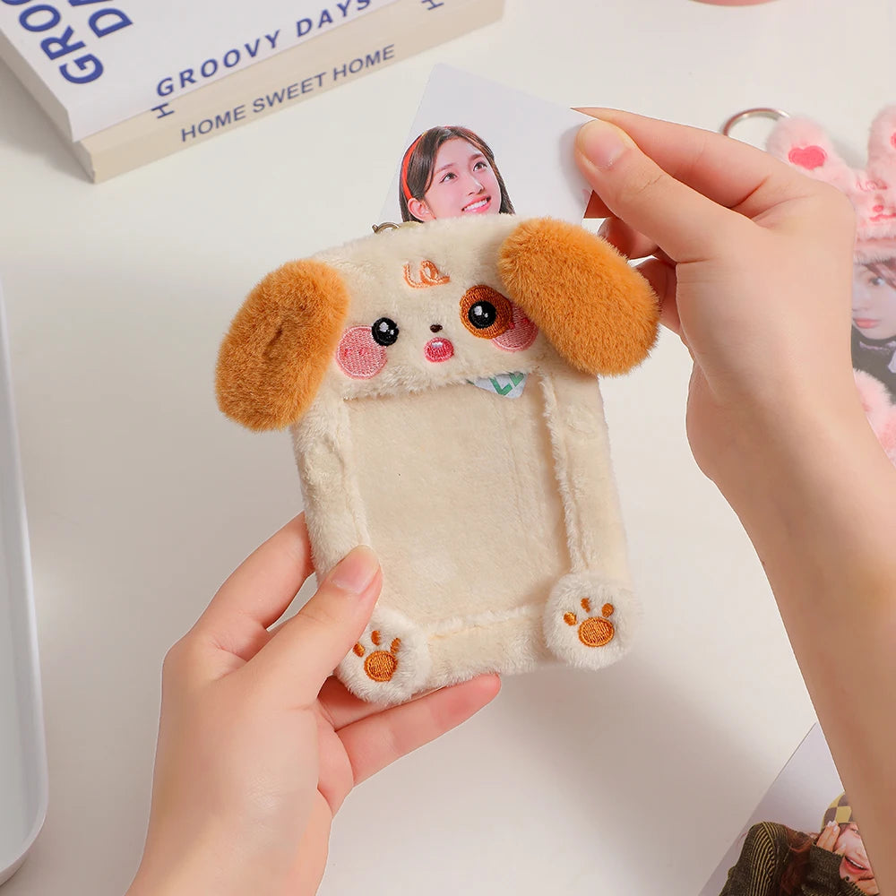 2023 Kawaii Cartoon Photocard Holder Animal Series Soft Plush 3 Inch Kpop Photo Card Holder Bag Pendant School Stationery