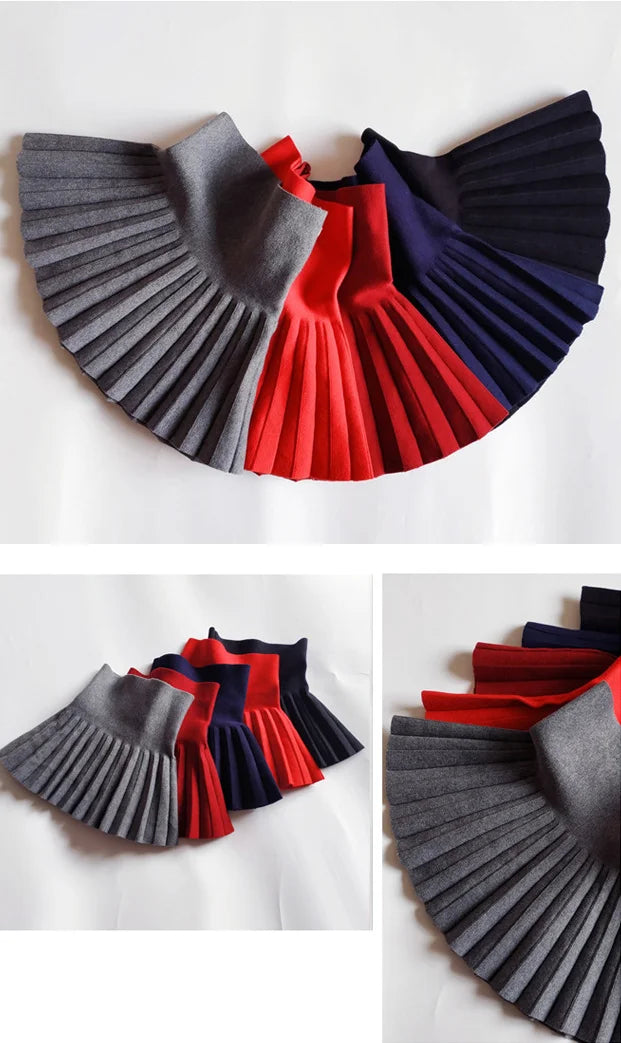 Children's Skirts Autumn/Winter Girls' Skirts Children's Knitted Pleated Short Skirts High Waist Pleated Skirts Solid Color