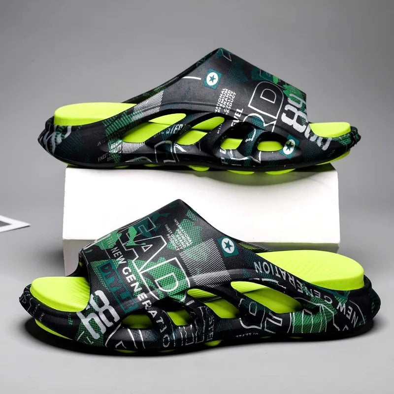 2024 Summer Slippers Men Soft Bottom Indoor Home Platform Sandals Fashion Beach Shoes Couple Outdoor Non-Slip Bathroom Slides