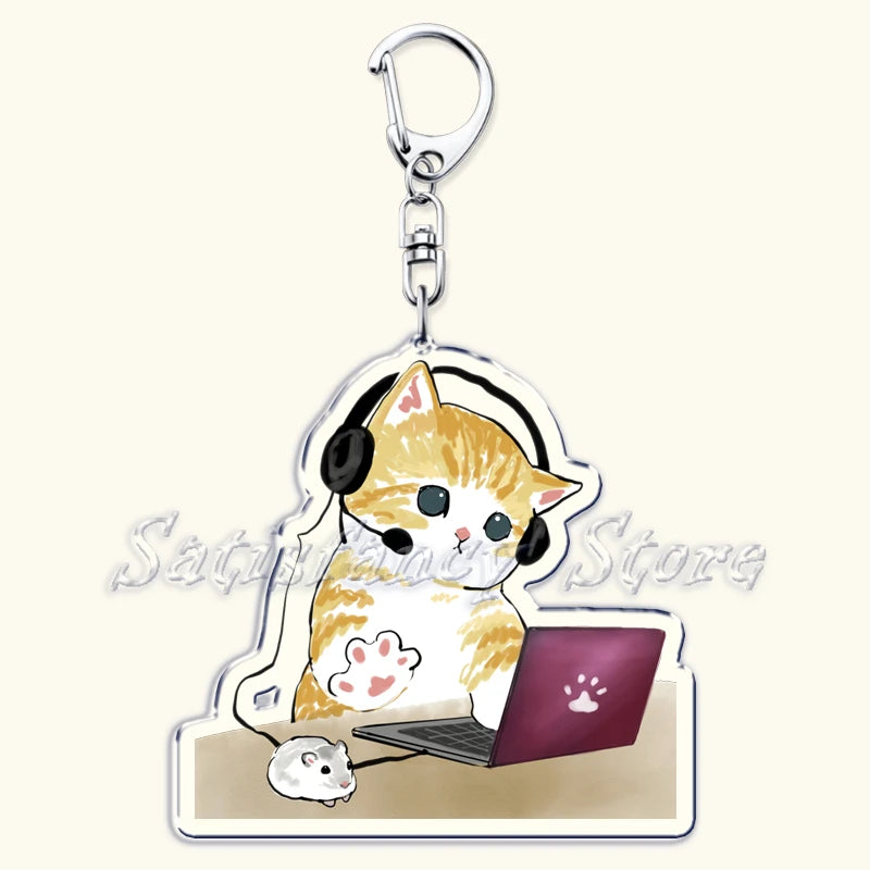 Cute Super Cute Kitten Cartoon Cat Acrylic Keychains Ring Shark for Accessories Bag Pendant Key Chain Jewelry Fans Lovers Gifts