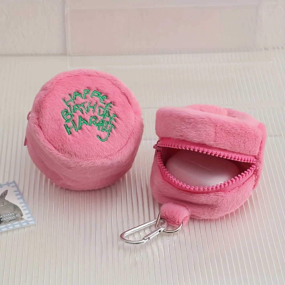 1pc Cute Plush Cosmetic Bag Portable Letter Embroidered Coin Purse Hanging Bag Perfect Lipstick Envelope ID Bag For Traveling