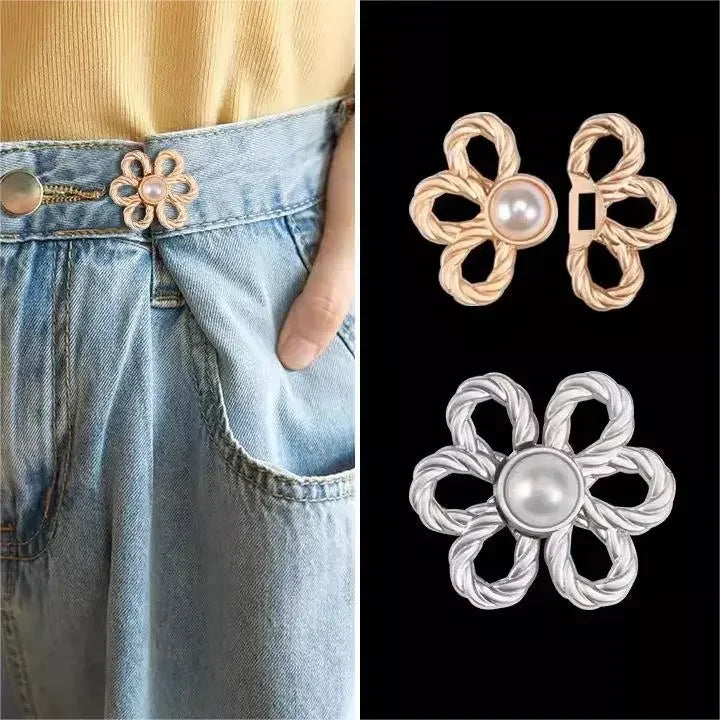 2pairs Waist Metal Flower Adjustable Tighten Invisibility Decoration Couple Buckles Pants Skirts Size Change From Large To Small