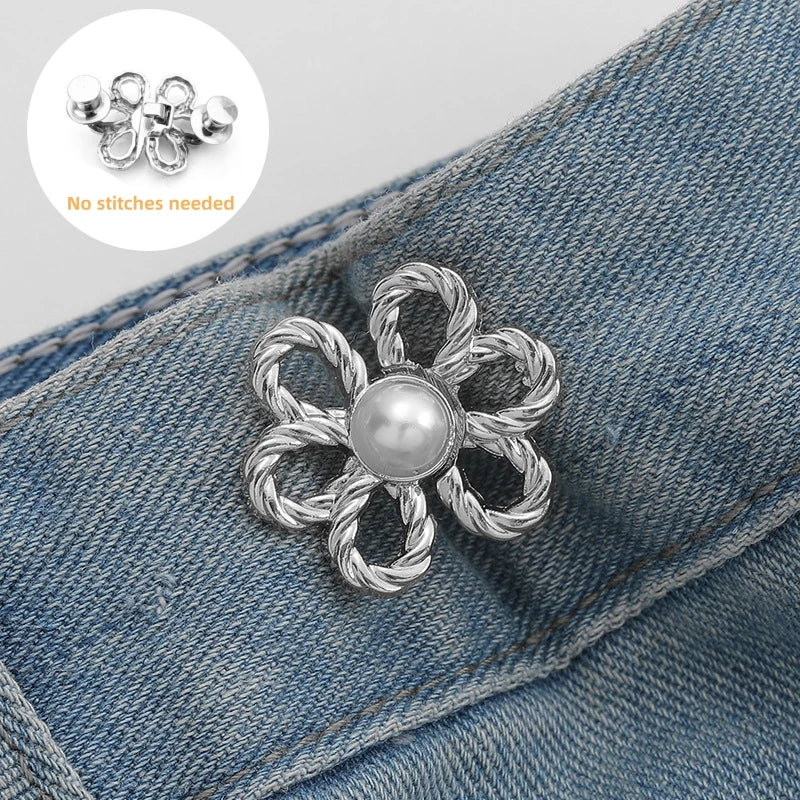 2pairs Waist Metal Flower Adjustable Tighten Invisibility Decoration Couple Buckles Pants Skirts Size Change From Large To Small