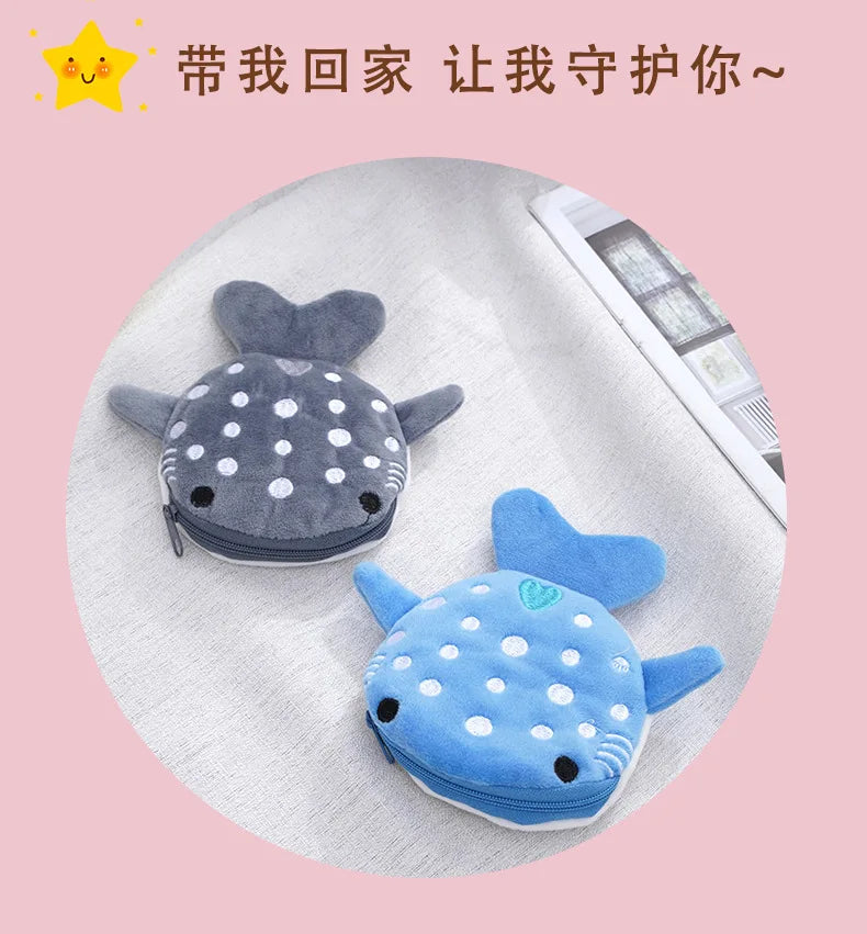 13x12cm Cute Whale Shark Coin Purse Kawaii Wallet Portable Plush Coin Bag Key Earphone Coin Organizer Pouch Zipper Bag kids Gift