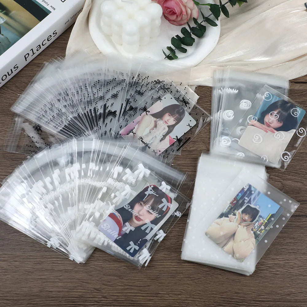 50pcs/pack Clear Photocard Sleeves Self-adhesive Card Cover Idol Photo Packaging Bag Self Sealing Bag Gift Card Protector