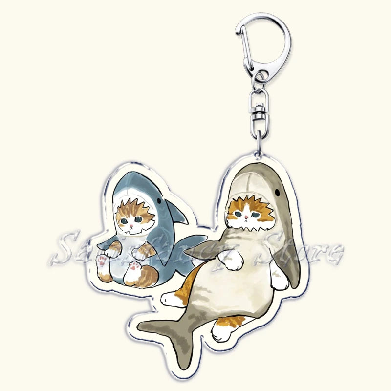 Cute Super Cute Kitten Cartoon Cat Acrylic Keychains Ring Shark for Accessories Bag Pendant Key Chain Jewelry Fans Lovers Gifts