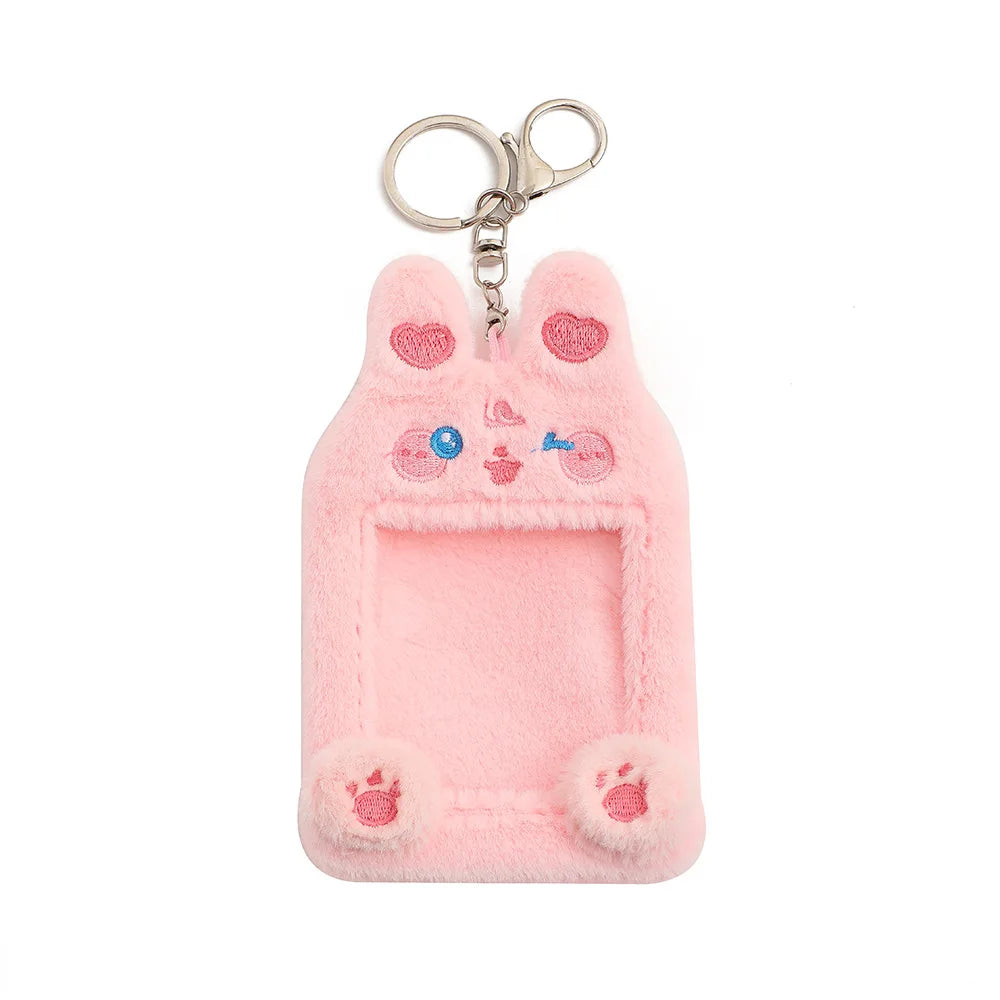 2023 Kawaii Cartoon Photocard Holder Animal Series Soft Plush 3 Inch Kpop Photo Card Holder Bag Pendant School Stationery