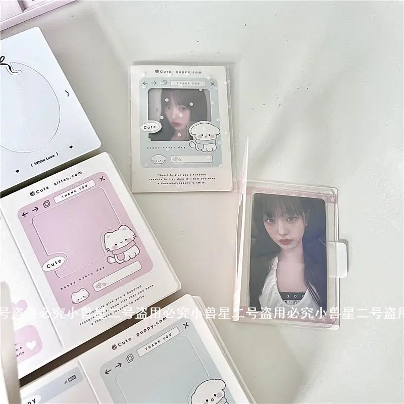 30Pcs Korean INS Aesthetics Cute Dog Cat Hollow Window Folding Back Card Kpop 3 Inch Photocard DIY Decor Packing Fixed Cardboard