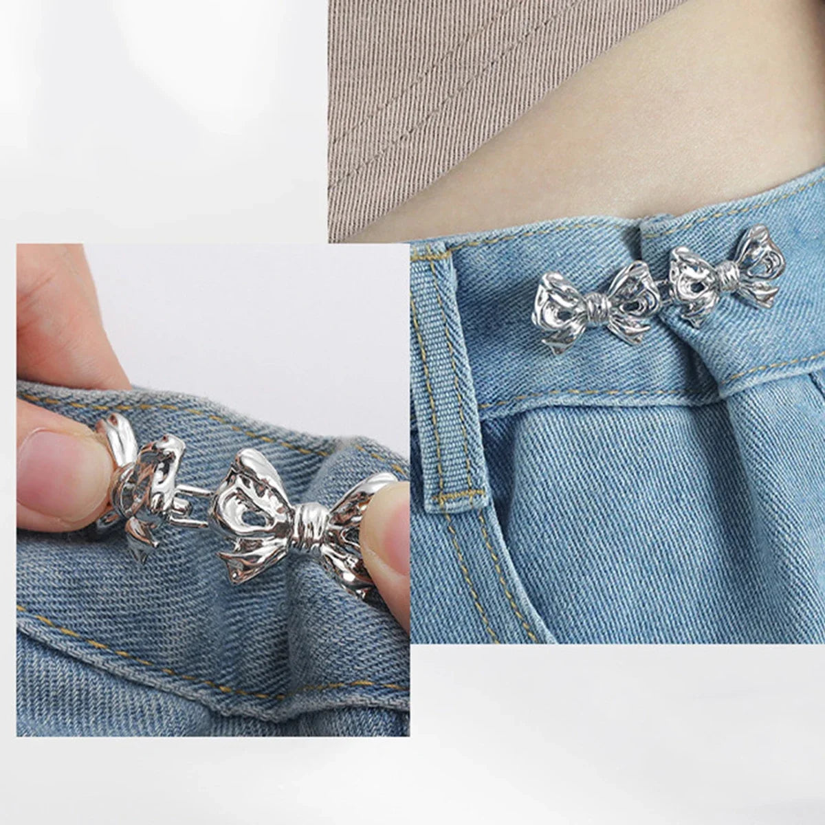 2Pcs Bowknot Button Adjuster for Pants and Skirts Waist Tightener Adjustable Waist Buckle for Jeans No Sewing Required